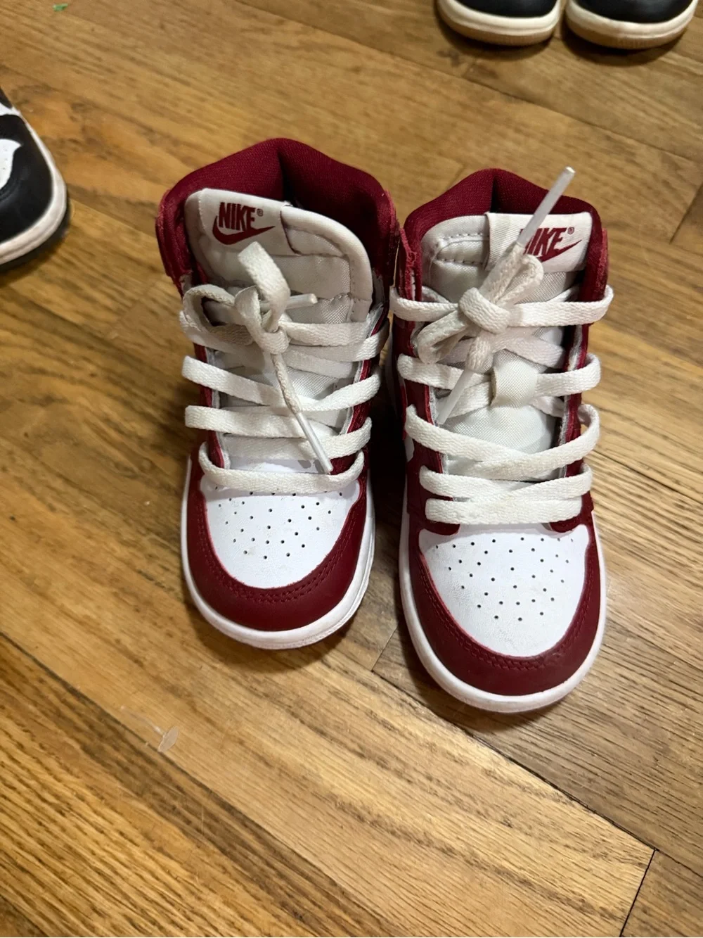 Nike Kids' High-Top Sneakers in White, Red & Black